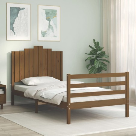 vidaXL Estructura cama y cabecero madera maciza marrón miel 100x200 cm
