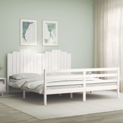 vidaXL Estructura cama de matrimonio con cabecero madera maciza blanco