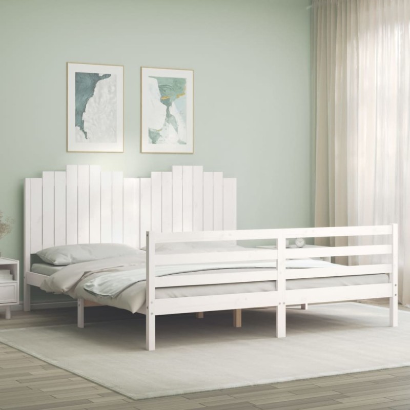vidaXL Estructura cama de matrimonio con cabecero madera maciza blanco