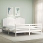 vidaXL Estructura cama de matrimonio con cabecero madera maciza blanco
