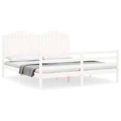 vidaXL Estructura cama de matrimonio con cabecero madera maciza blanco