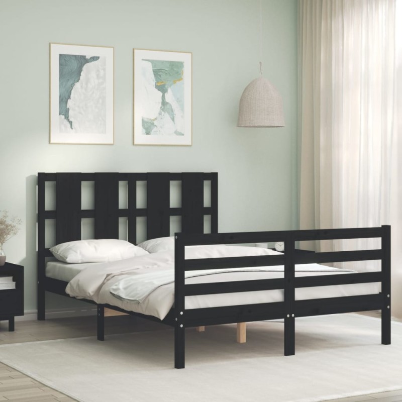 vidaXL Estructura de cama con cabecero madera maciza negro 120x200 cm