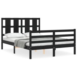 vidaXL Estructura de cama con cabecero madera maciza negro 120x200 cm