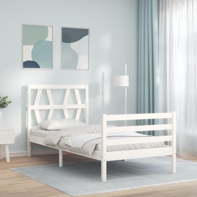 vidaXL Estructura de cama con cabecero madera maciza blanco vidaXL Estructura de cama con cabecero madera maciza blanco