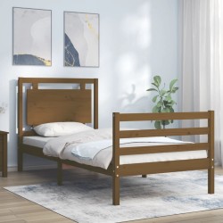 vidaXL Estructura cama y cabecero madera maciza marrón miel 100x200 cm