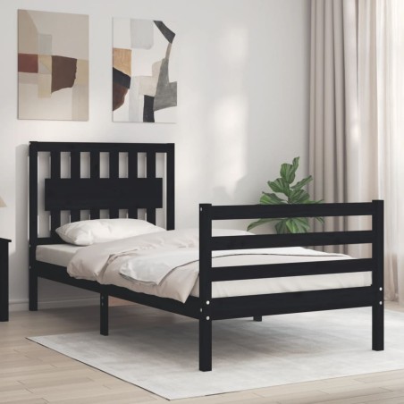 vidaXL Estructura de cama con cabecero madera maciza negro 90x200 cm