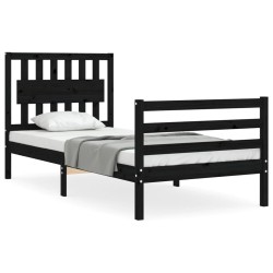vidaXL Estructura de cama con cabecero madera maciza negro 90x200 cm
