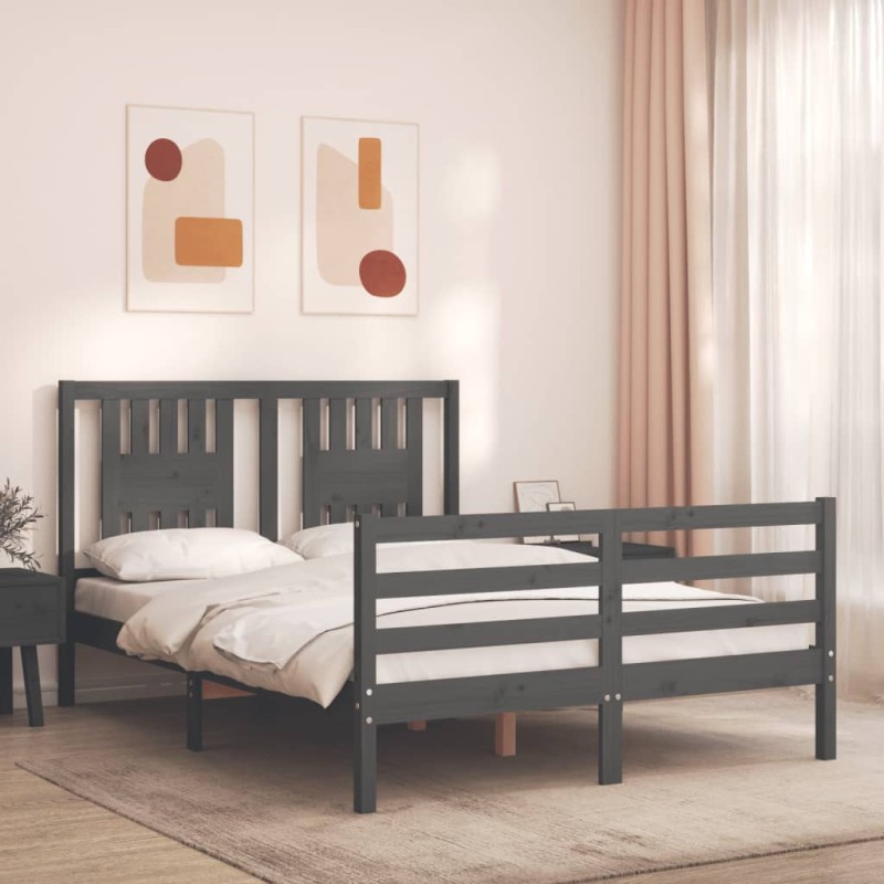 vidaXL Estructura cama de matrimonio con cabecero madera maciza gris vidaXL Estructura cama de matrimonio con cabecero madera maciza gris