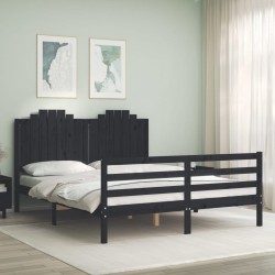 vidaXL Estructura de cama con cabecero madera maciza negro 160x200 cm