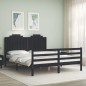 vidaXL Estructura de cama con cabecero madera maciza negro 160x200 cm vidaXL Estructura de cama con cabecero madera maciza negro 160x200 cm