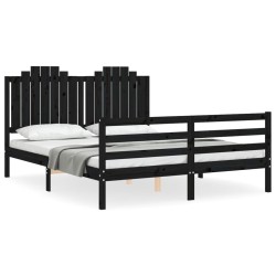 vidaXL Estructura de cama con cabecero madera maciza negro 160x200 cm