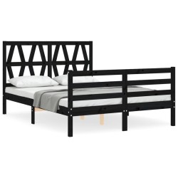 vidaXL Estructura de cama con cabecero madera maciza negro 120x200 cm