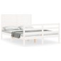 vidaXL Estructura cama de matrimonio con cabecero madera maciza blanco vidaXL Estructura cama de matrimonio con cabecero madera maciza blanco