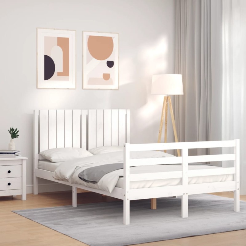 vidaXL Estructura cama de matrimonio con cabecero madera maciza blanco vidaXL Estructura cama de matrimonio con cabecero madera maciza blanco