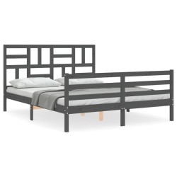 vidaXL Estructura de cama con cabecero madera maciza gris 160x200 cm