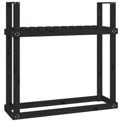 vidaXL Leñero de madera maciza de pino negro 110x35x108,5 cm