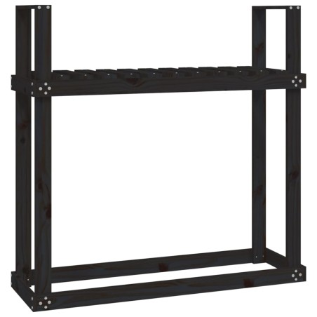 vidaXL Leñero de madera maciza de pino negro 110x35x108,5 cm