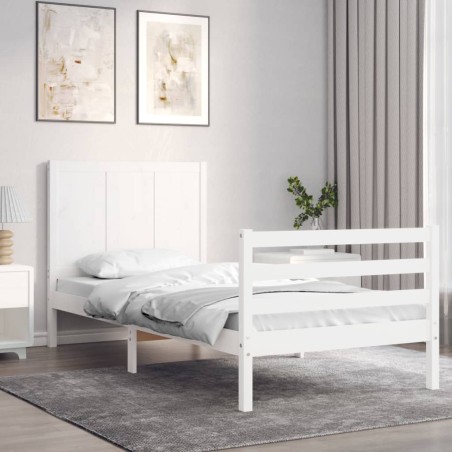 vidaXL Estructura de cama con cabecero madera maciza blanco 90x200 cm