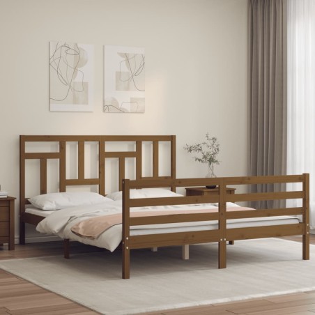 vidaXL Estructura de cama matrimonio con cabecero madera marrón miel