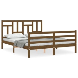vidaXL Estructura de cama matrimonio con cabecero madera marrón miel