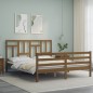 vidaXL Estructura de cama matrimonio con cabecero madera marrón miel vidaXL Estructura de cama matrimonio con cabecero madera marrón miel