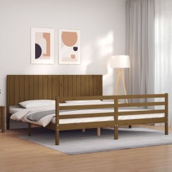vidaXL Estructura cama y cabecero madera maciza marrón miel 200x200 cm