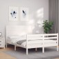 vidaXL Estructura cama de matrimonio con cabecero madera maciza blanco vidaXL Estructura cama de matrimonio con cabecero madera maciza blanco
