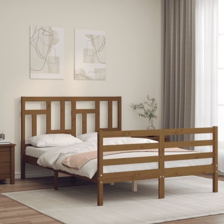 vidaXL Estructura de cama matrimonio con cabecero madera marrón miel