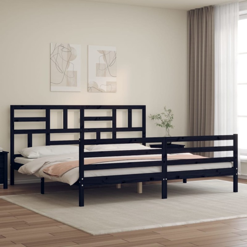 vidaXL Estructura de cama con cabecero madera maciza negro 200x200 cm vidaXL Estructura de cama con cabecero madera maciza negro 200x200 cm