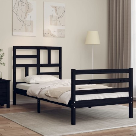 vidaXL Estructura de cama con cabecero madera maciza negro 100x200 cm