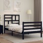 vidaXL Estructura de cama con cabecero madera maciza negro 100x200 cm vidaXL Estructura de cama con cabecero madera maciza negro 100x200 cm