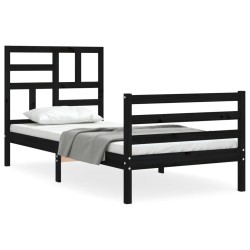 vidaXL Estructura de cama con cabecero madera maciza negro 100x200 cm