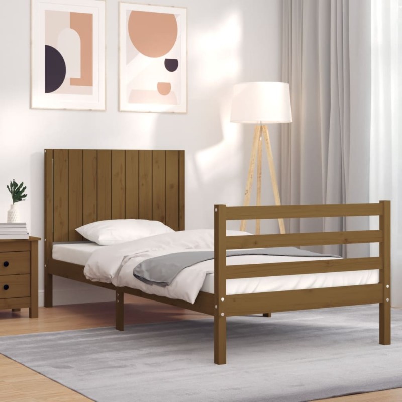 vidaXL Estructura cama con cabecero madera maciza marrón miel 90x200cm