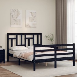 vidaXL Estructura de cama con cabecero madera maciza negro 120x200 cm