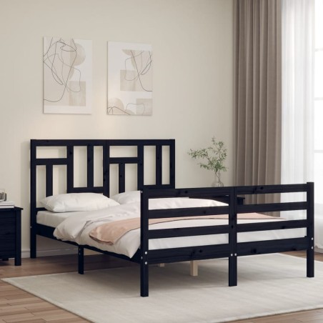 vidaXL Estructura de cama con cabecero madera maciza negro 120x200 cm