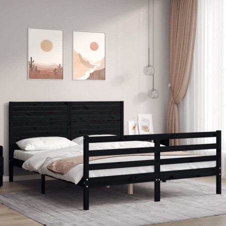 vidaXL Estructura de cama con cabecero madera maciza negro 160x200 cm
