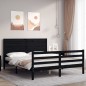 vidaXL Estructura de cama con cabecero madera maciza negro 160x200 cm vidaXL Estructura de cama con cabecero madera maciza negro 160x200 cm