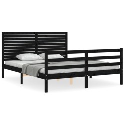 vidaXL Estructura de cama con cabecero madera maciza negro 160x200 cm