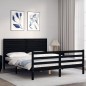 vidaXL Estructura de cama con cabecero madera maciza negro 160x200 cm vidaXL Estructura de cama con cabecero madera maciza negro 160x200 cm