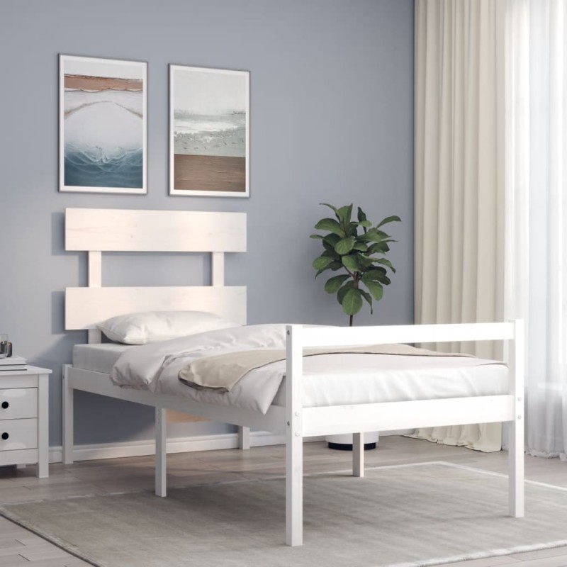 vidaXL Cama para personas mayores con cabecero madera maciza blanco vidaXL Cama para personas mayores con cabecero madera maciza blanco