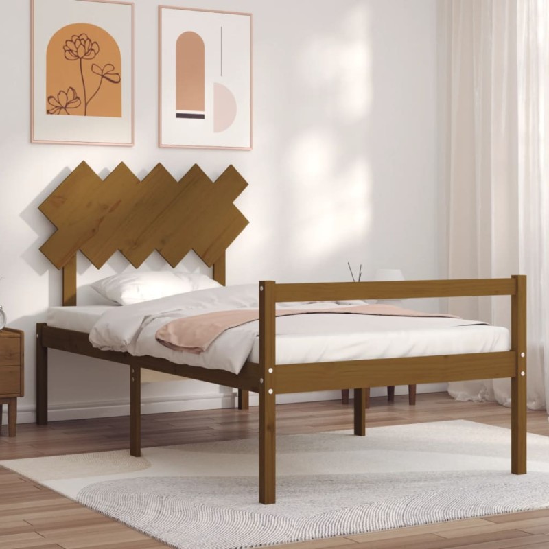 vidaXL Cama personas mayores cabecero madera marrón miel 100x200 cm vidaXL Cama personas mayores cabecero madera marrón miel 100x200 cm