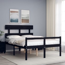 vidaXL Cama personas mayores cabecero madera maciza negro 120x200 cm