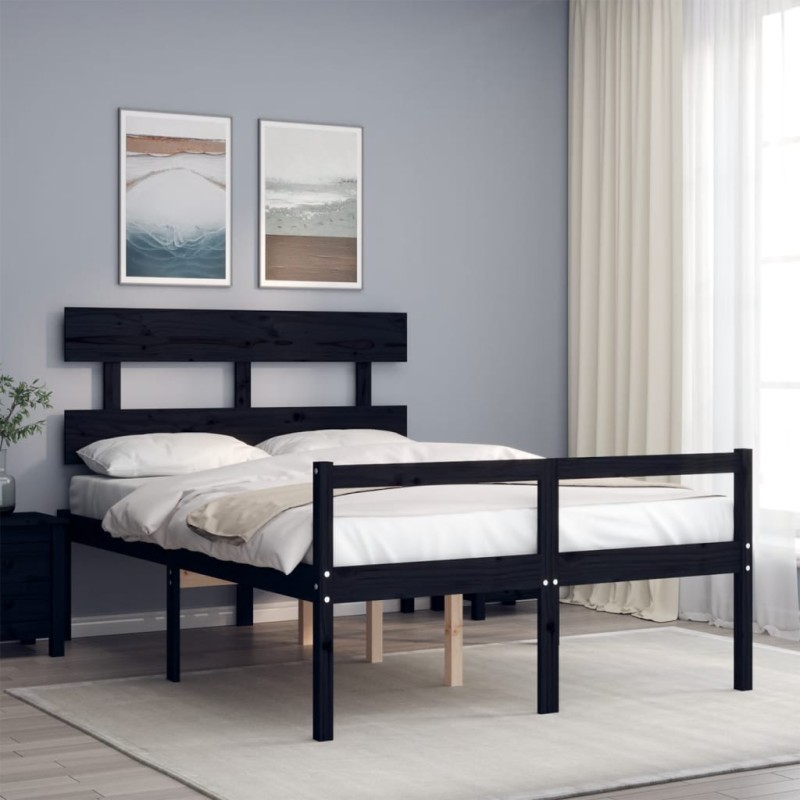 vidaXL Cama personas mayores cabecero madera maciza negro 120x200 cm vidaXL Cama personas mayores cabecero madera maciza negro 120x200 cm