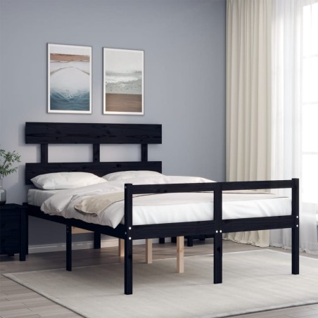 vidaXL Cama personas mayores cabecero madera maciza negro 120x200 cm