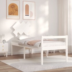 vidaXL Cama para personas mayores con cabecero madera maciza blanco