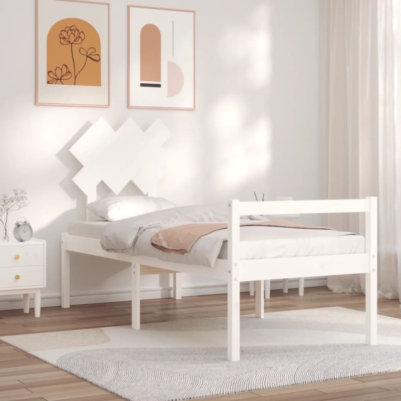 vidaXL Cama para personas mayores con cabecero madera maciza blanco vidaXL Cama para personas mayores con cabecero madera maciza blanco