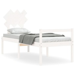 vidaXL Cama para personas mayores con cabecero madera maciza blanco
