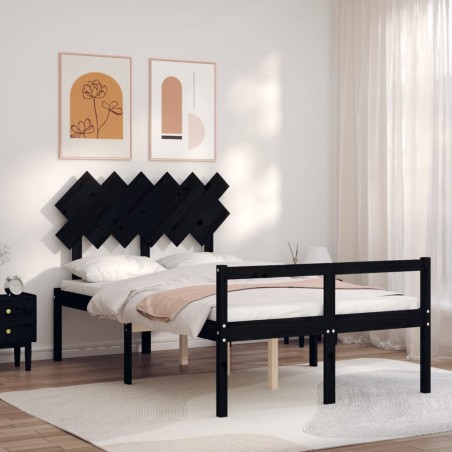 vidaXL Cama personas mayores cabecero madera maciza negro 120x200 cm