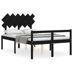 vidaXL Cama personas mayores cabecero madera maciza negro 120x200 cm