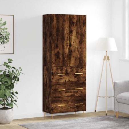 vidaXL Aparador alto madera contrachapada roble ahumado 69,5x34x180 cm